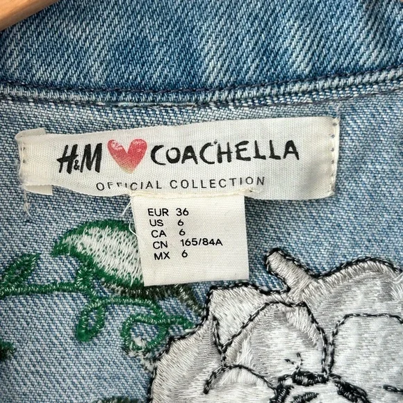 H&M x Coachella Embroidered Raw Hem Denim Jacket Size 6 - Picture 8 of 12